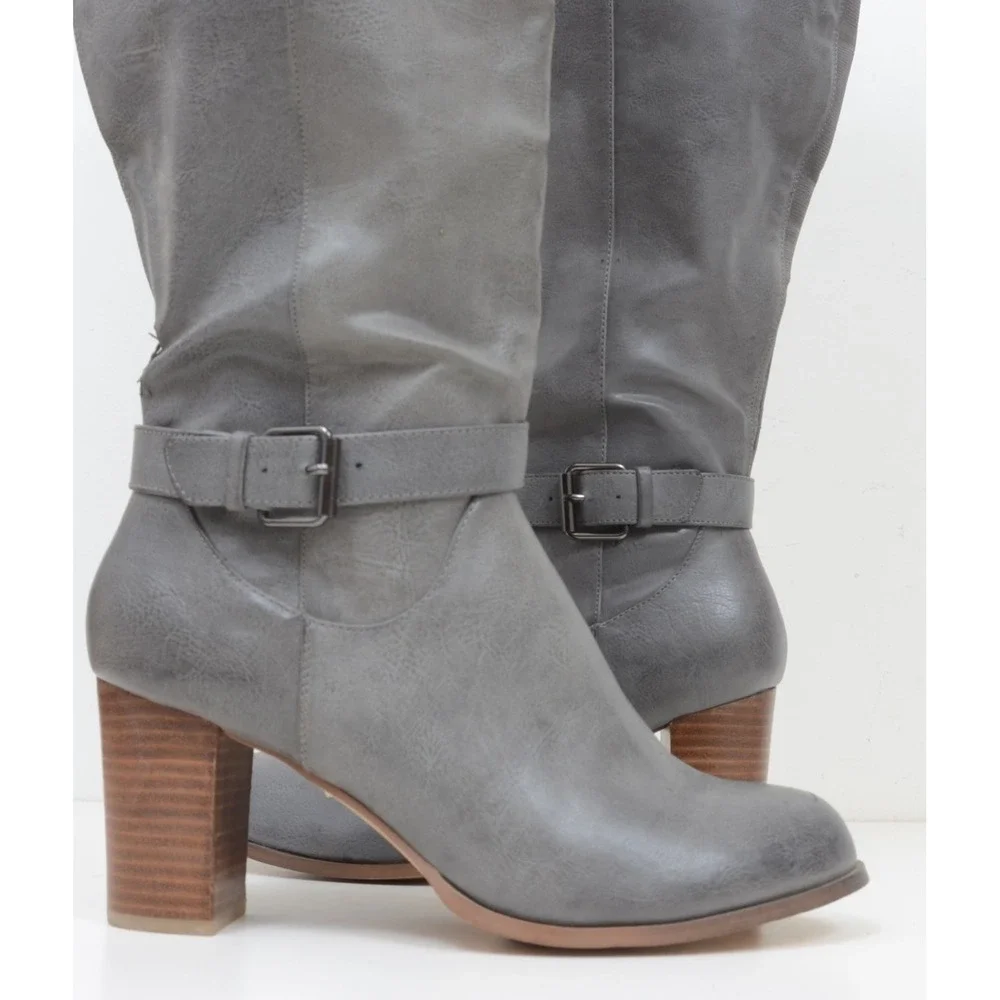 Torrid Women's 10 WIDE Grey OTK Pirate Heeled Knee Boots Vegan Leather Goth Sexy